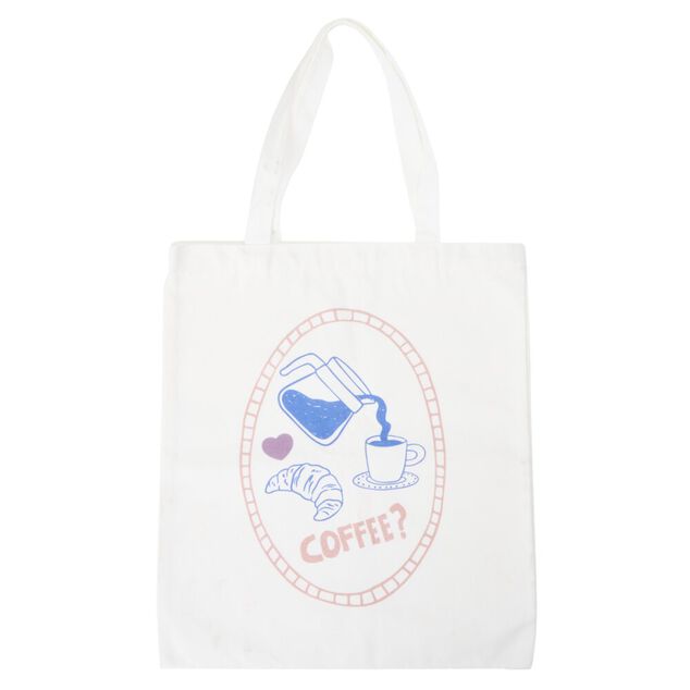 Tote bag polycoton motif d&eacute;jeuner 36x42cm (2 mod&egrave;les coffee ou croissant)