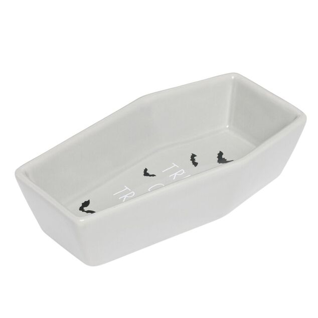 Coupelle Halloween forme cercueil dolomite blanc 9,5x17,5cm