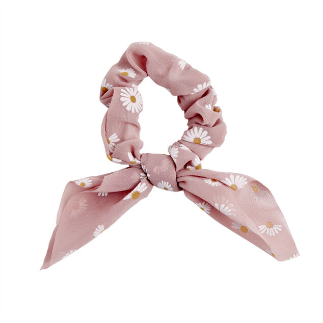 Chouchou en tissu motif fleur avec noeud court Ø7xH4cm (2 modèles)