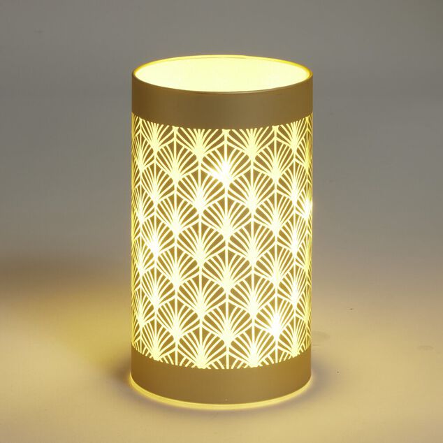 Lanterne LED motif &eacute;ventail en verre dor&eacute; &Oslash;9xH15cm