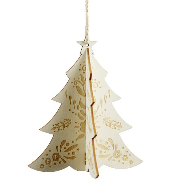 Sapin de No&euml;l 3D en bois &agrave; suspendre H.13 cm