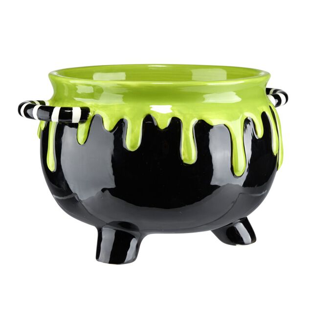 Saladier Halloween 2.4L chaudron dolomite noir et vert 25x20x15cm