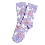 Chaussette femme polycoton tige longue violet motif fraise et papillon T36/40