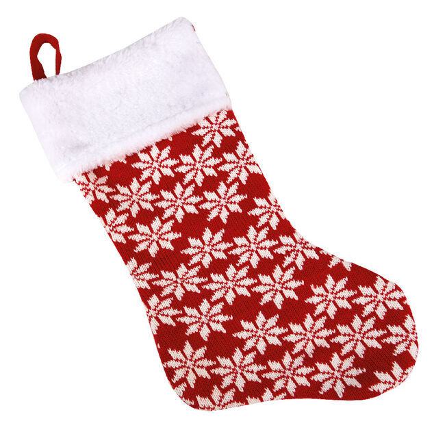 Chaussette de No&euml;l rouge et blanche motif flocons