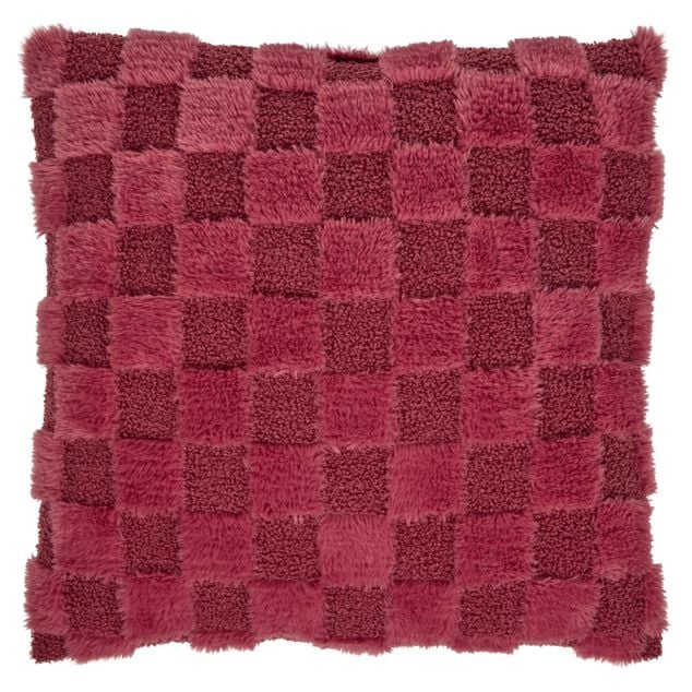 Coussin carr&eacute; damier ton sur ton 45x45cm (2 mod&egrave;les rouge ou vert)
