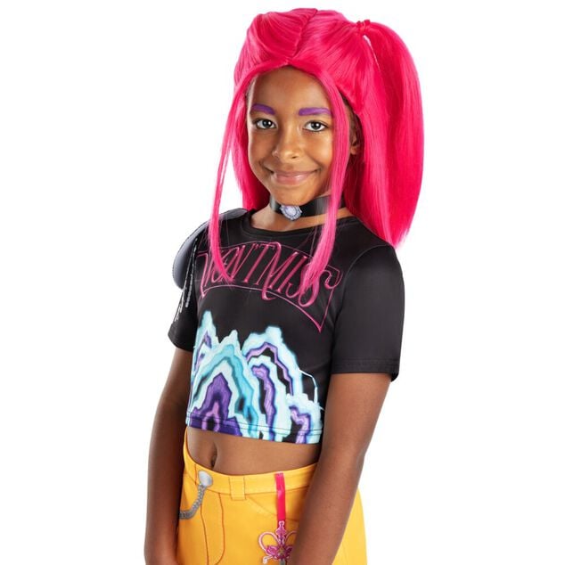 Perruque enfant fille KPOP Mira longues couettes roses L63cm