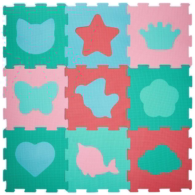 Tapis puzzle mousse 9 dalles 30,5x30,5cm avec formes d&eacute;tachables