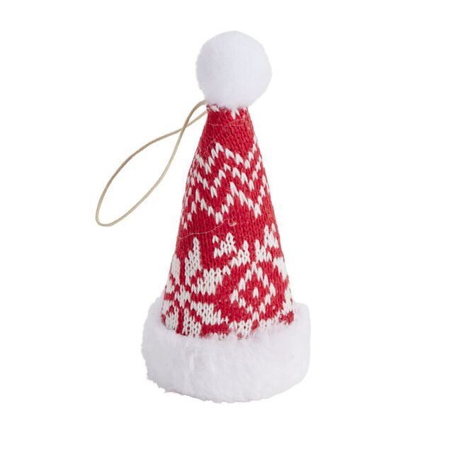 D&eacute;coration de No&euml;l &agrave; suspendre bonnet rouge et blanc &Oslash;6,5xH13cm (3 mod&egrave;les)