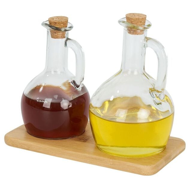 Set huilier et vinaigrier en verre et bouchon bambou