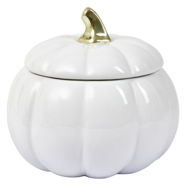 Bonbonni&egrave;re porcelaine blanc Halloween forme citrouille &Oslash;18cm