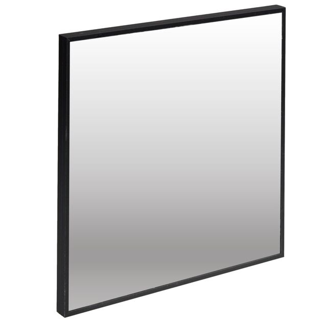 Miroir carr&eacute; bord fin bois et verre noir 30x30cm