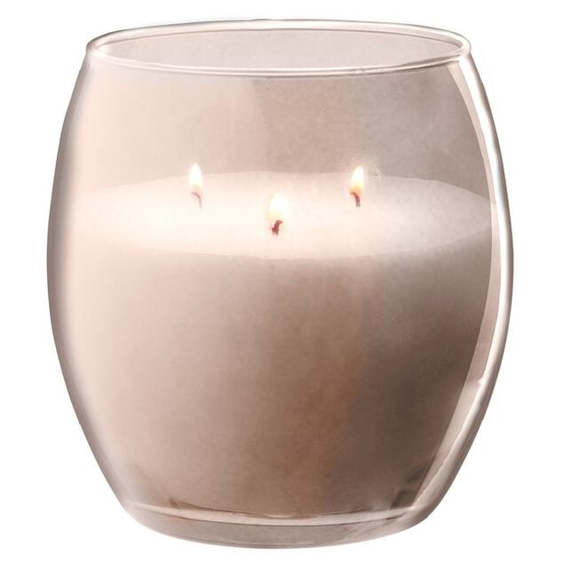 Bougie XL dans verre color&eacute; rose senteur fruit de la passion 36H