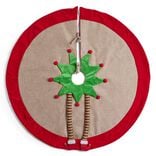 Tour de sapin d&eacute;cor rouge et vert pieds de lutin &Oslash;90cm