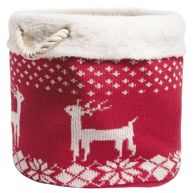 Panière de rangement style chaussette de Noël rouge et blanc Ø35xH35cm