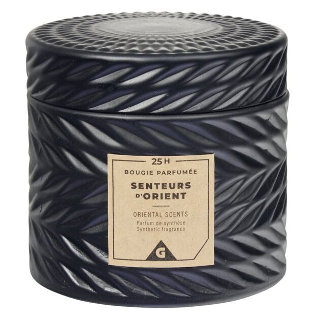 Bougie parfum&eacute;e noire design relief senteur d'Orient 25H