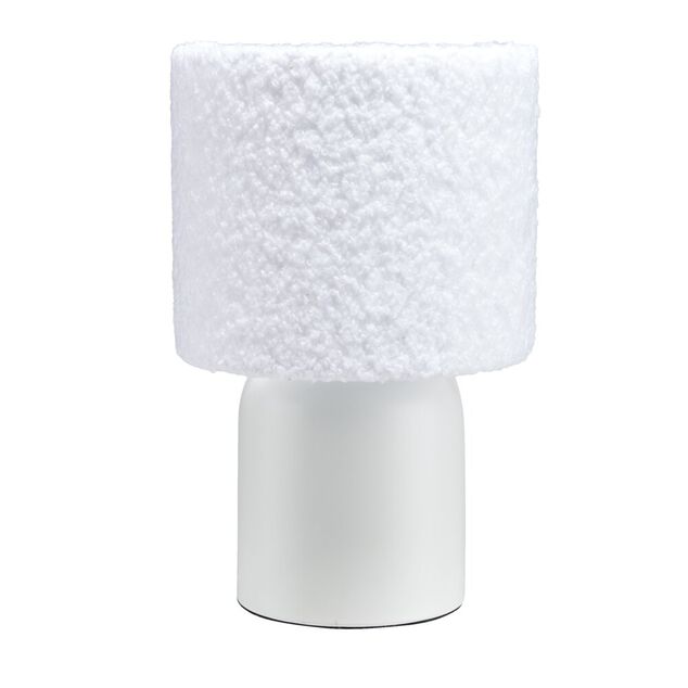 Lampe &agrave; poser c&eacute;ramique abat-jour laine boucl&eacute;e blanc &Oslash;14xH22cm