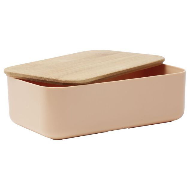 Lunchbox en plastique avec couvercle bambou +sangle silicone 900 ml
