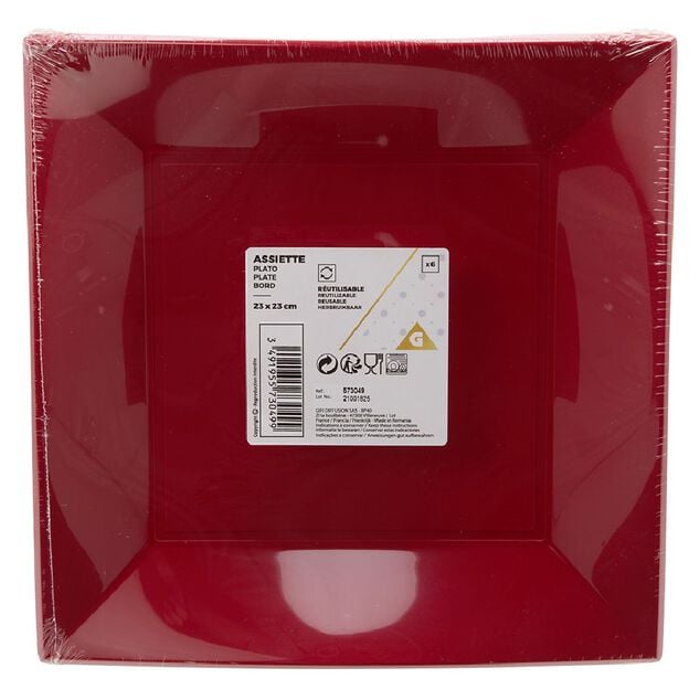 Lot de 10 assiettes r&eacute;utilisables carr&eacute;es rouges