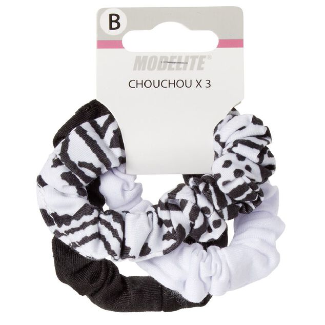 Chouchou en maille noir et blanc x3