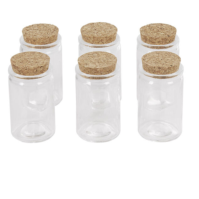 Contenant cylindrique en verre avec bouchon en li&egrave;ge x6