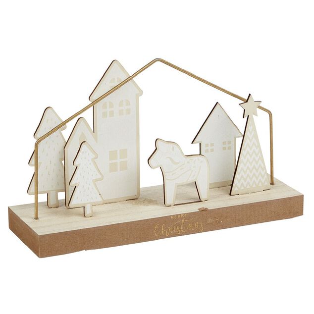 D&eacute;coration &agrave; poser paysage m&eacute;tal et bois 25x8xH16cm