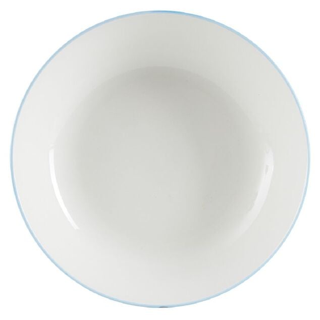 Assiette creuse porcelaine blanc liser&eacute; bleu clair &Oslash;20cm
