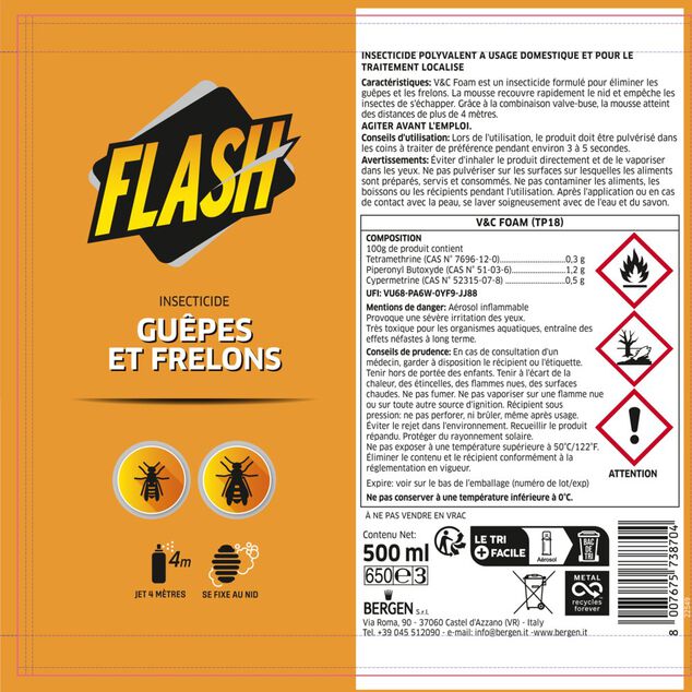 Mousse anti gu&ecirc;pes et frelons Flash 500ml