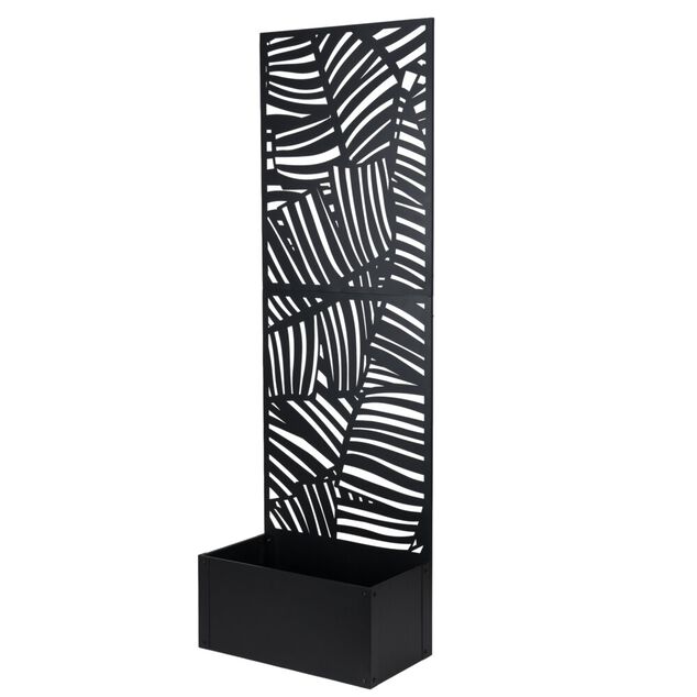 Panneau d&eacute;coratif ext&eacute;rieur avec jardini&egrave;re int&eacute;gr&eacute;e m&eacute;tal noir 60x31xH180cm
