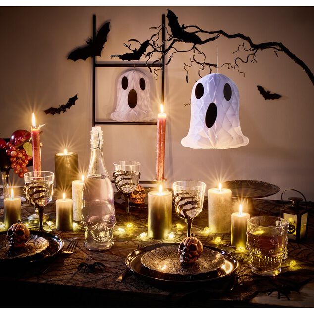 Lanterne Halloween LED d&eacute;cor citrouille plastique noir 7,5x7,5xH15,5cm (2 mod&egrave;les)