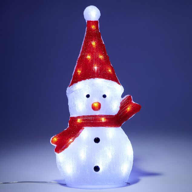 Bonhomme de neige 2D lumineux 30LED acrylique rouge et blanc H52cm