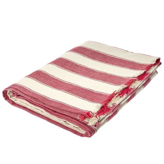 Jet&eacute; de canap&eacute; motif bayad&egrave;re blanc et rouge 170x250cm