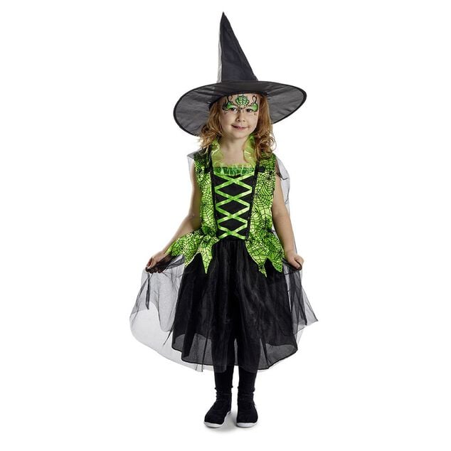 D&eacute;guisement enfant Halloween sorci&egrave;re robe chapeau noir vert 4/6ans