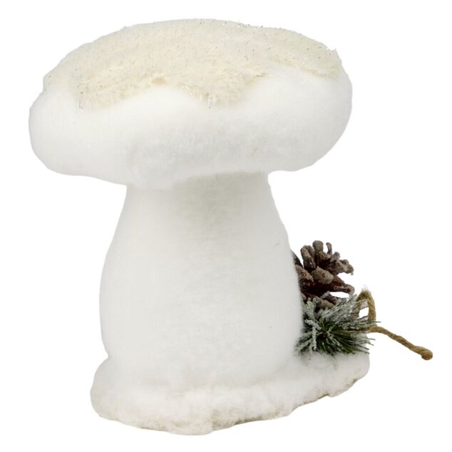 Champignon de No&euml;l effet fourrure blanc H20cm