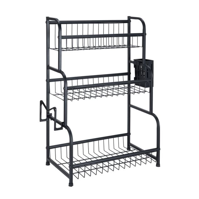 &Eacute;tag&egrave;re de cuisine &agrave; poser 3 niveaux m&eacute;tal noir 49x22xH61cm