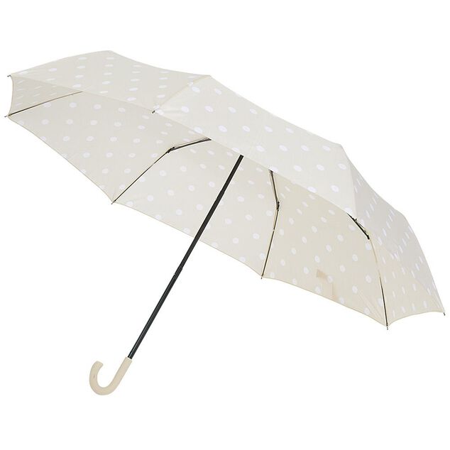 Parapluie canne beige &agrave; pois blancs