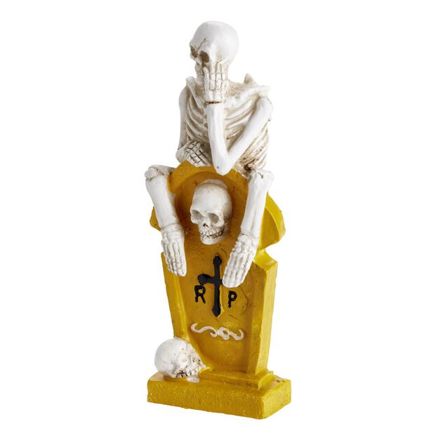 D&eacute;coration &agrave; poser Halloween squelette sur tombe H21,5cm (2 mod&egrave;les)