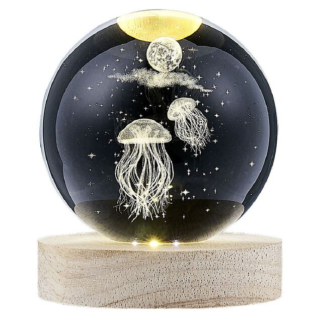 Boule de cristal grav&eacute;e socle LED th&egrave;me m&eacute;duse &Oslash;9xH10cm