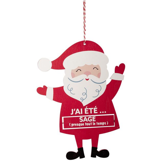 Suspension P&egrave;re No&euml;l pancarte rotative "J'ai &eacute;t&eacute; sage/vilain" en bois