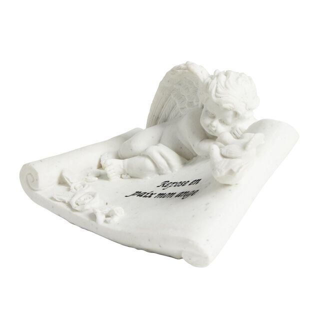 D&eacute;coration fun&eacute;raire ange sur parchemin "Repose en paix"