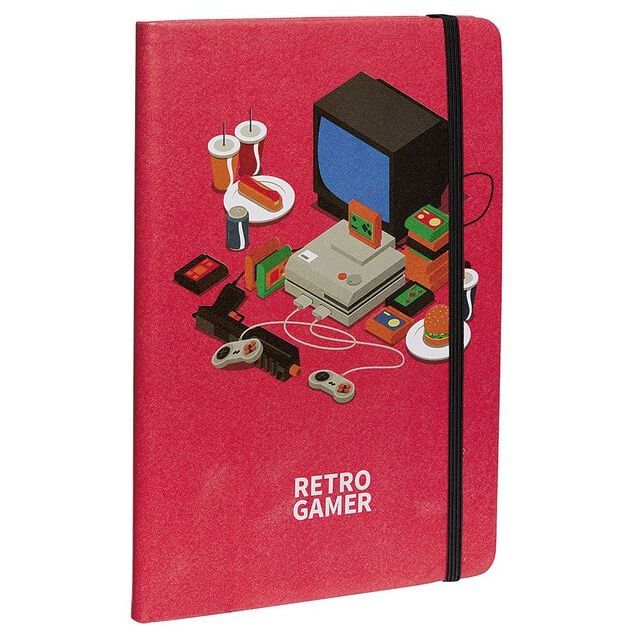 Cahier &eacute;lastique lat&eacute;ral motif retro gamer A5 rouge 160 pages