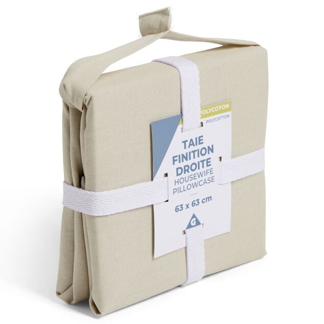Taie d'oreiller 63x63cm polycoton finition droite beige