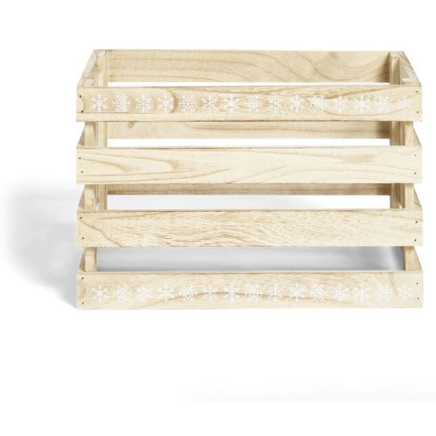 Cagette en bois motif flocon blanc 28x18xH18cm