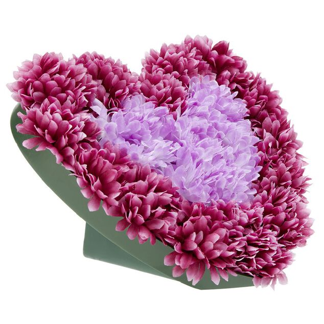 Coussin Chrysanth&egrave;me artificiel forme coeur violet
