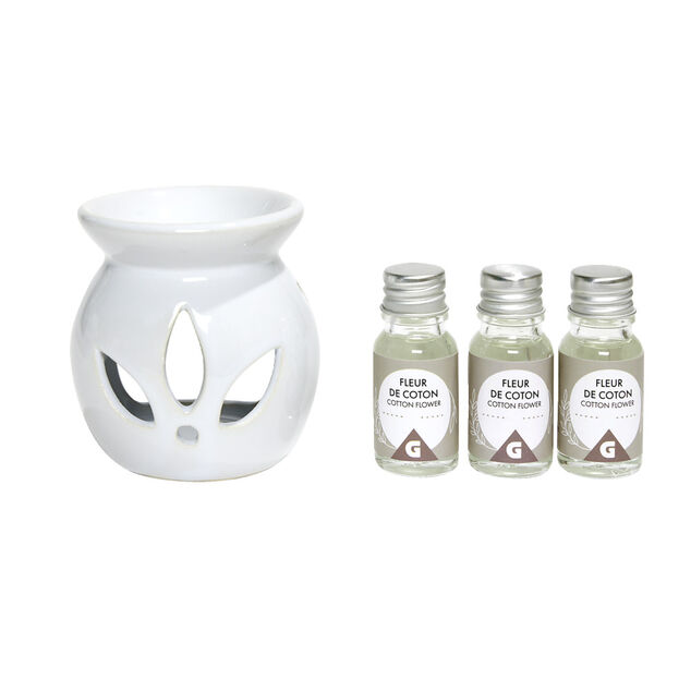 Set de br&ucirc;leur et 3 huiles essentielles - 4 parfums