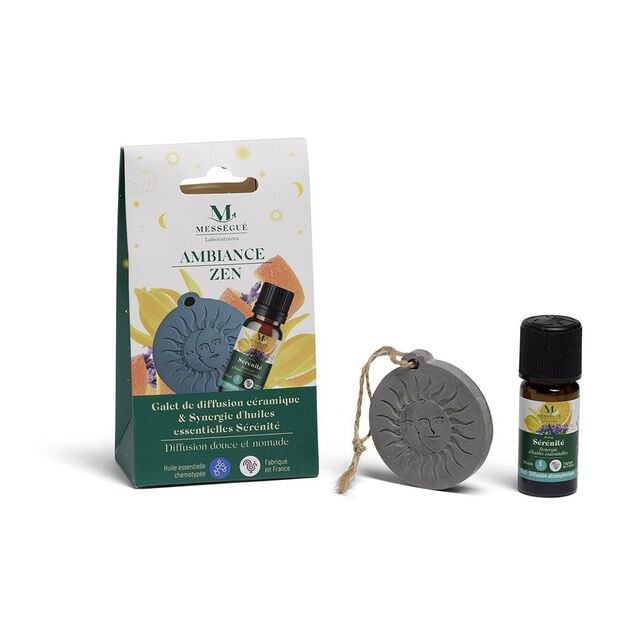 Galet diffusion c&eacute;ramique et synergie huiles essentielles s&eacute;r&eacute;nit&eacute; Mess&eacute;gu&eacute;