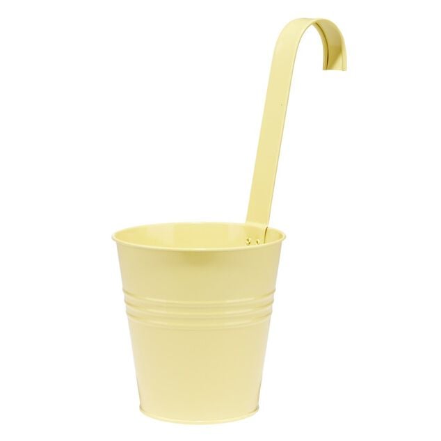 Cache pot &agrave; suspendre m&eacute;tal jaune &Oslash;13xH28cm