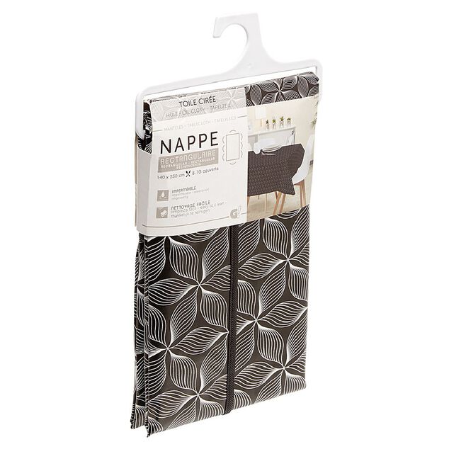 Toile cir&eacute;e rectangulaire imprim&eacute;e fleur pvc noir et blanc