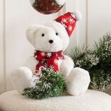 Ours blanc &agrave; poser avec &eacute;charpe et bonnet 27x19xH27cm