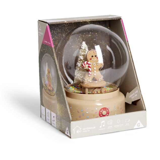 Boule &agrave; neige lumineuse anim&eacute;e musicale bonhomme pain d'&eacute;pices - 2 mod&egrave;les