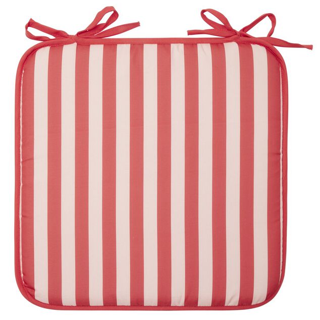 Galette de chaise carr&eacute;e rayures bayad&egrave;res blanches et rouges 40x40cm